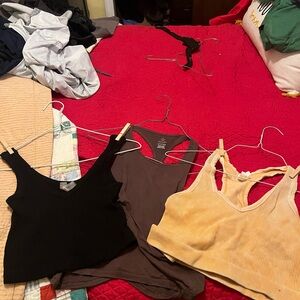 Set of Three Ribbed Tank Tops - Black, Brown, and Tan